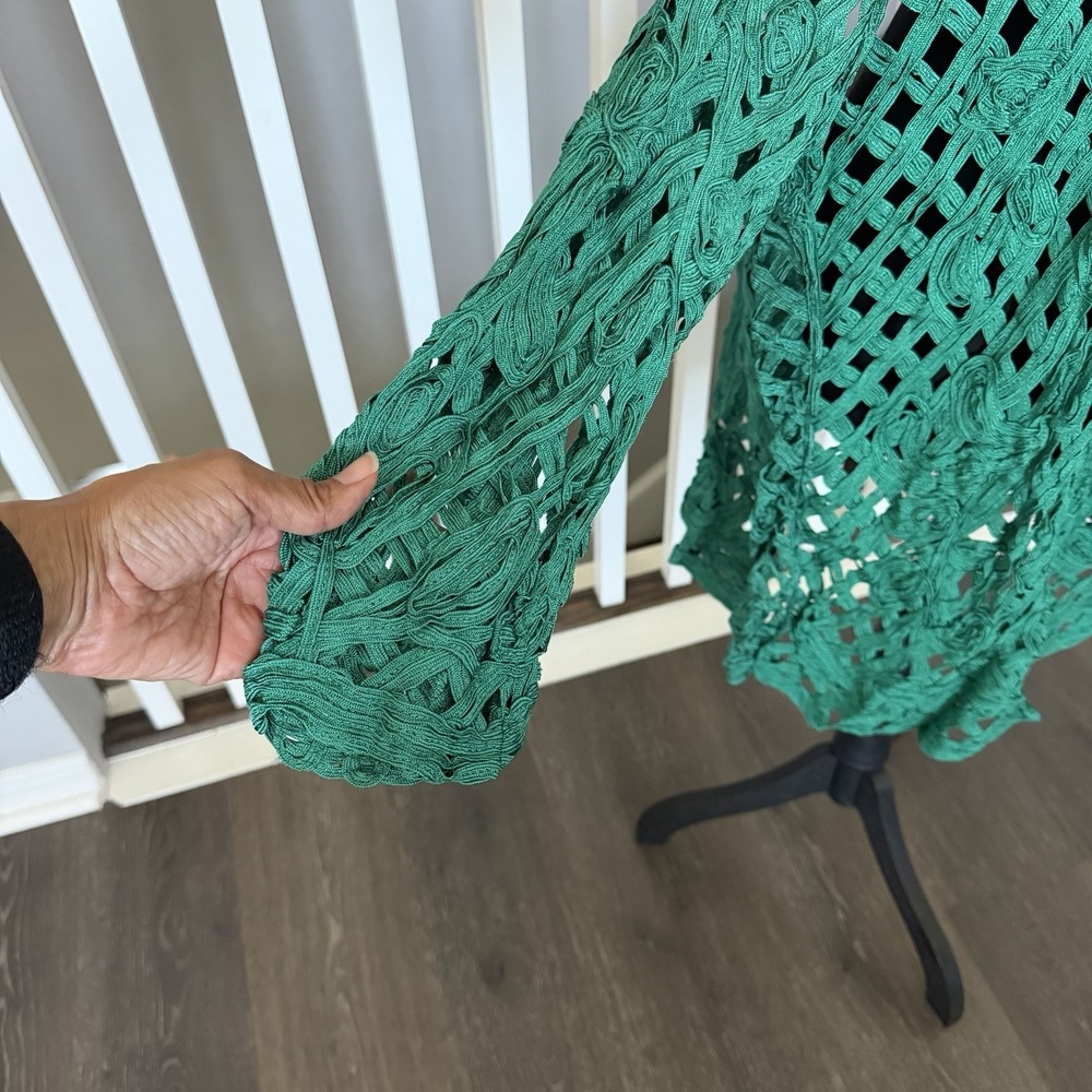 Chicos Travelers Crochet Cardigan Jacket Green Sz 3 Romantic Cottage‎ XL Resort - Picture 4 of 10
